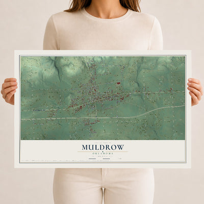 Map of Muldrow, Oklahoma, 12 x 18 inch unframed archival matte print