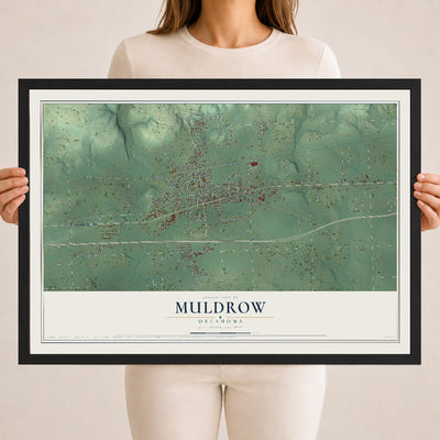 Map of Muldrow, Oklahoma, 18 x 24 inch print in a black wood frame