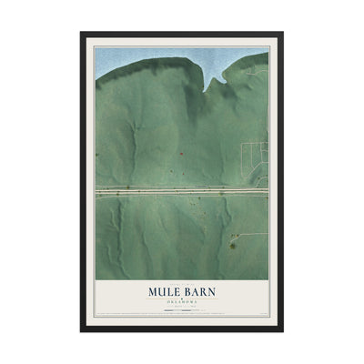 Map of Mule Barn, Oklahoma, 12 x 18 inch print in a black wood frame