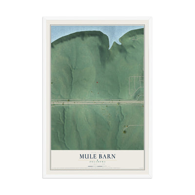 Map of Mule Barn, Oklahoma, 12 x 18 inch print in a white wood frame