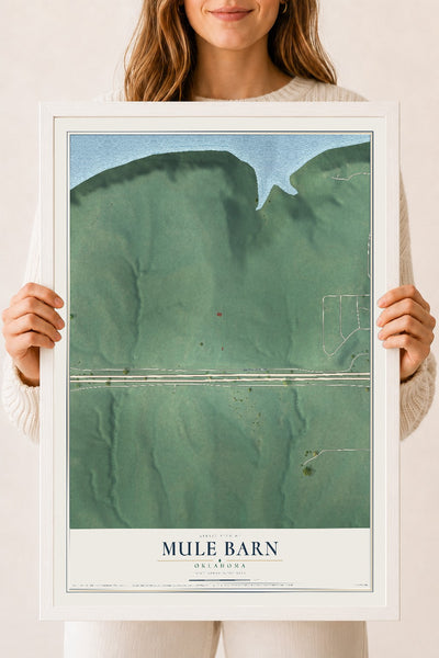 Map of Mule Barn, Oklahoma, 18 x 24 inch print in a white wood frame