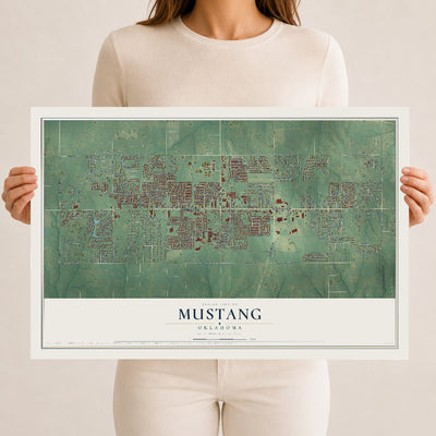 Map of Mustang, Oklahoma, 12 x 18 inch unframed archival matte print