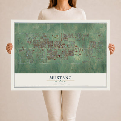 Map of Mustang, Oklahoma, 24 x 36 inch unframed archival matte print