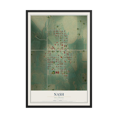 Map of Nash, Oklahoma, 12 x 18 inch print in a black wood frame