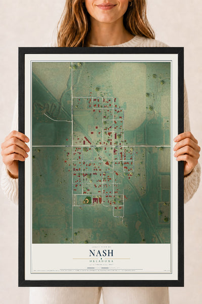 Map of Nash, Oklahoma, 18 x 24 inch print in a black wood frame
