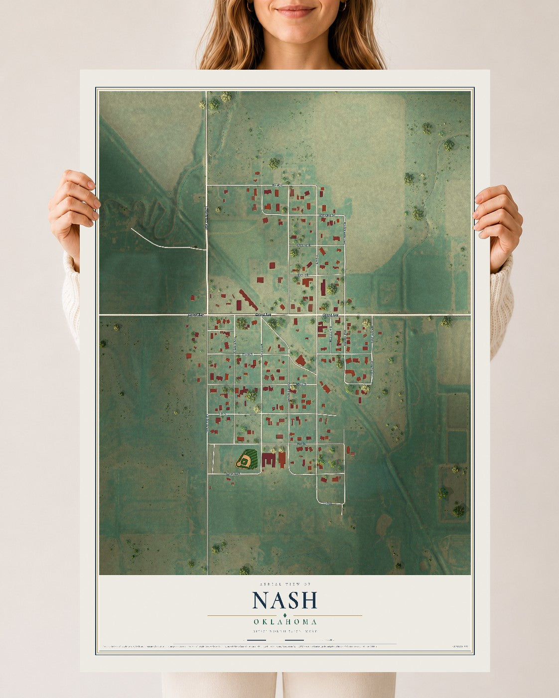 Map of Nash, Oklahoma, 24 x 36 inch unframed archival matte print