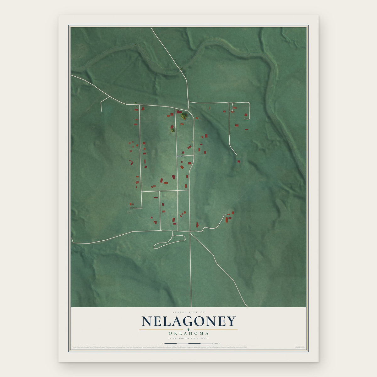 Nelagoney, Oklahoma map print, the full design