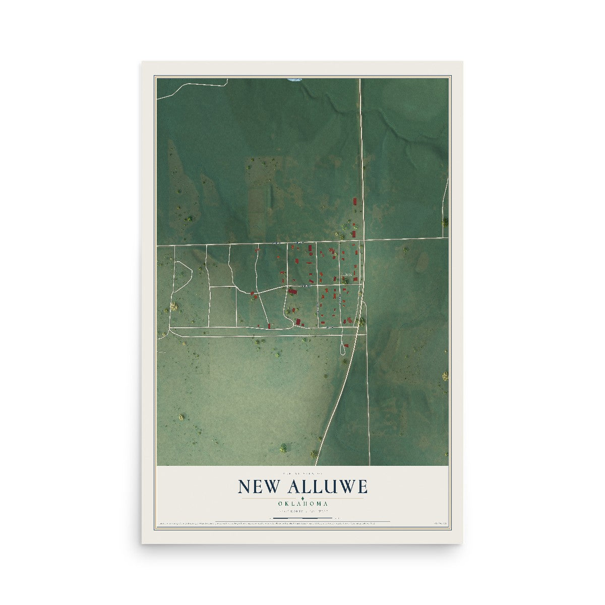 Map of New Alluwe, Oklahoma, 12 x 18 inch unframed archival matte print