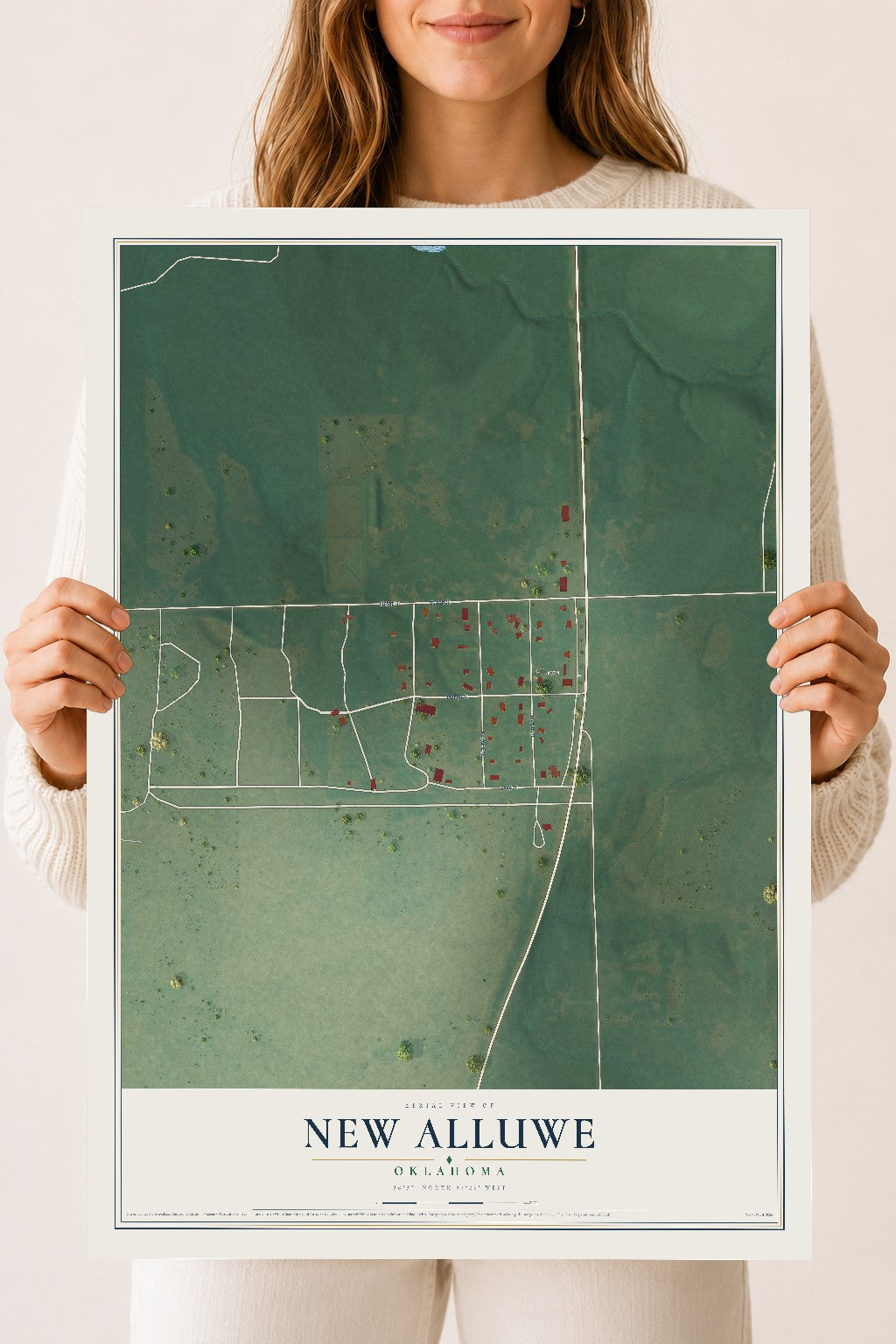 Map of New Alluwe, Oklahoma, 18 x 24 inch unframed archival matte print