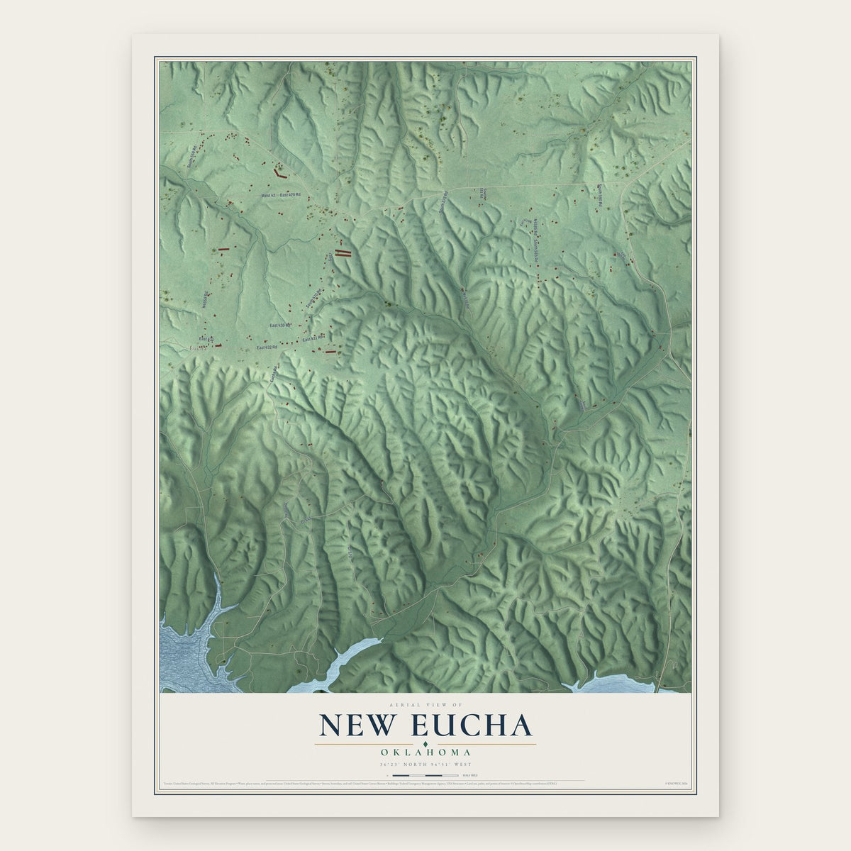 New Eucha, Oklahoma map print, the full design