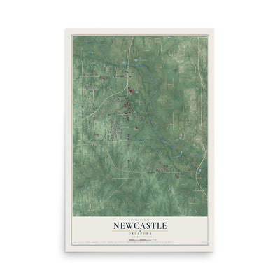 Map of Newcastle, Oklahoma, 12 x 18 inch unframed archival matte print