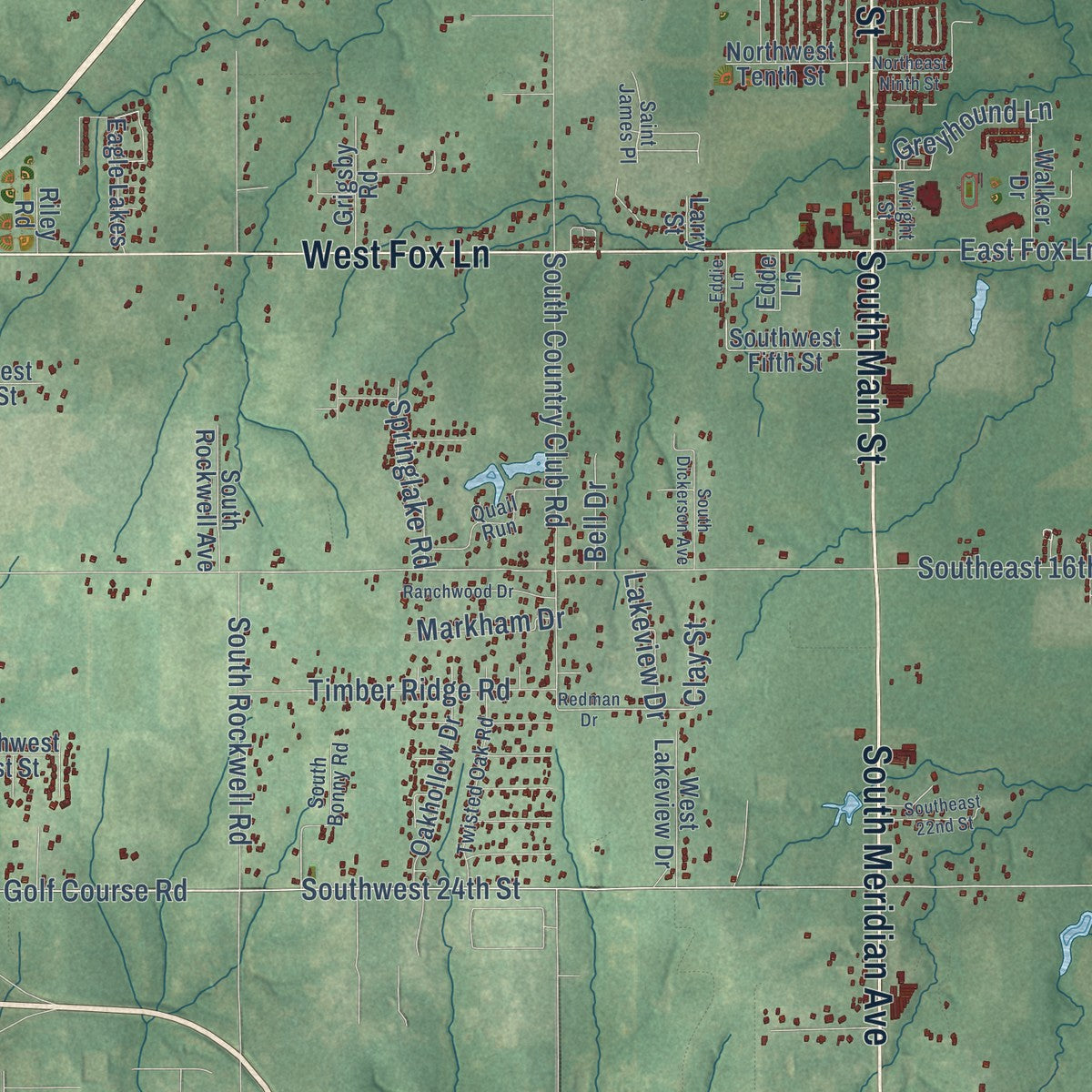 Close-up of the map of Newcastle, Oklahoma print showing street and building detail