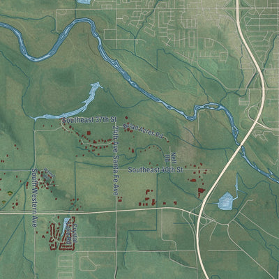 Second close-up of the map of Newcastle, Oklahoma print showing more streets and buildings