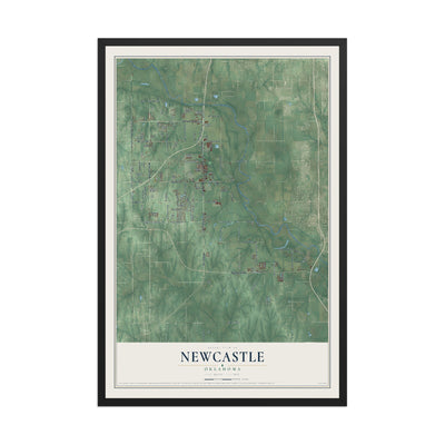 Map of Newcastle, Oklahoma, 12 x 18 inch print in a black wood frame