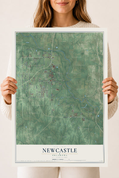 Map of Newcastle, Oklahoma, 18 x 24 inch unframed archival matte print