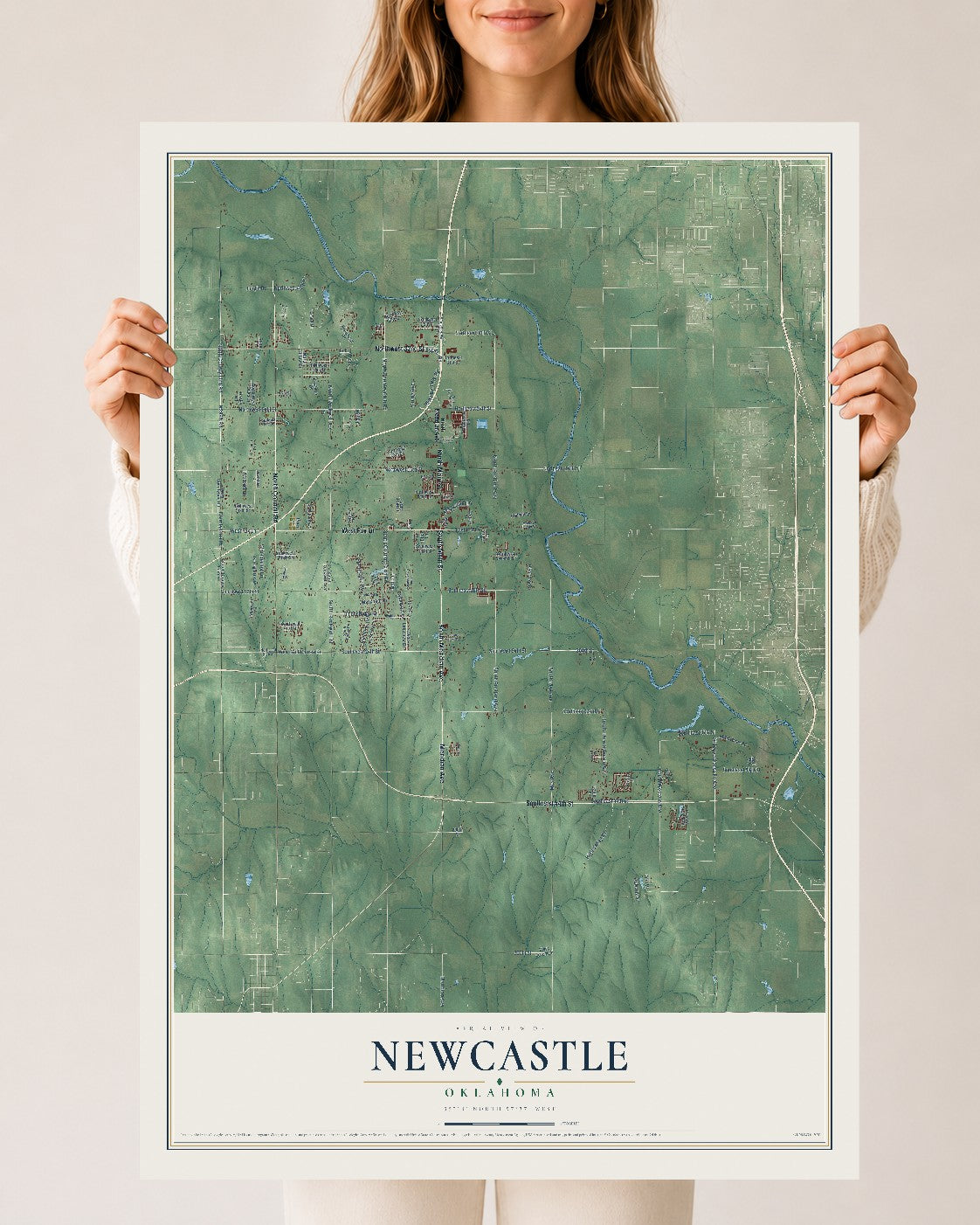 Map of Newcastle, Oklahoma, 24 x 36 inch unframed archival matte print