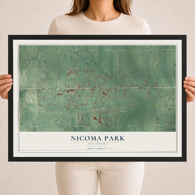 Map of Nicoma Park, Oklahoma, 18 x 24 inch print in a black wood frame