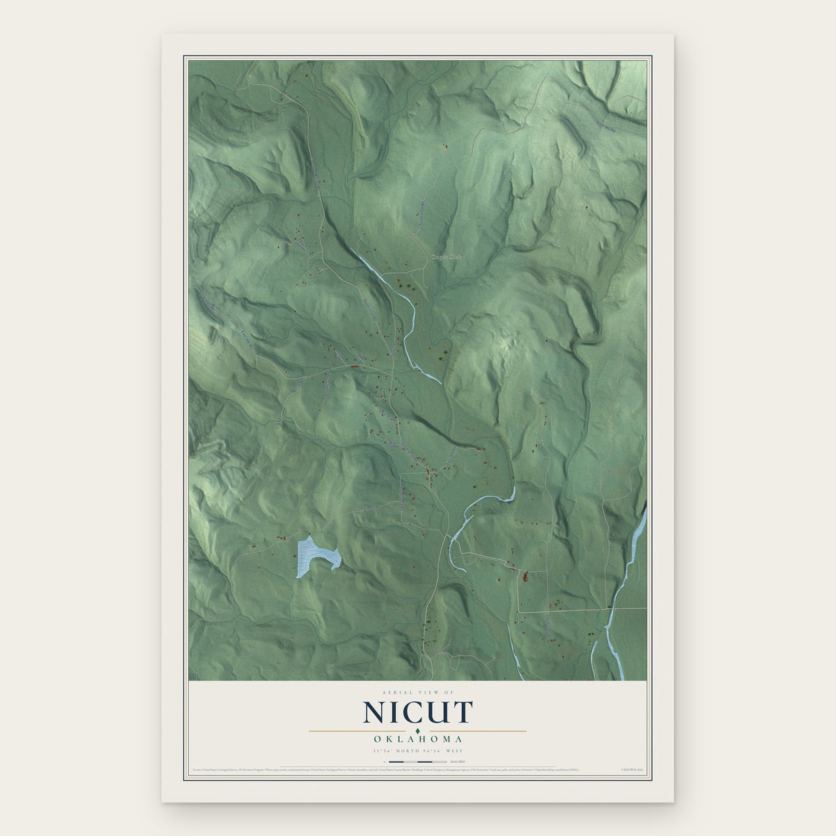 Nicut, Oklahoma map print, the full design