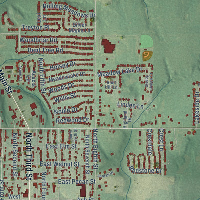 Close-up of the map of Noble, Oklahoma print showing street and building detail
