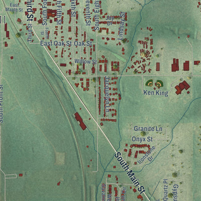 Second close-up of the map of Noble, Oklahoma print showing more streets and buildings