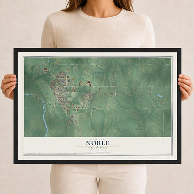 Map of Noble, Oklahoma, 12 x 18 inch print in a black wood frame