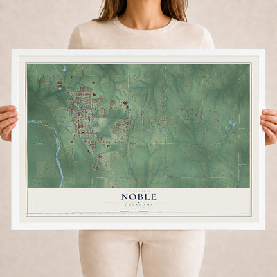 Map of Noble, Oklahoma, 18 x 24 inch print in a white wood frame