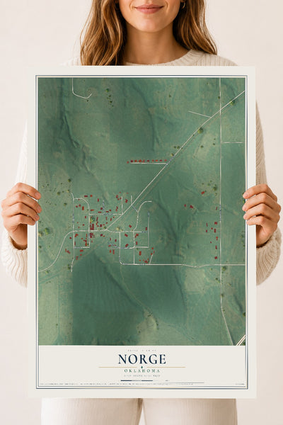 Map of Norge, Oklahoma, 18 x 24 inch unframed archival matte print