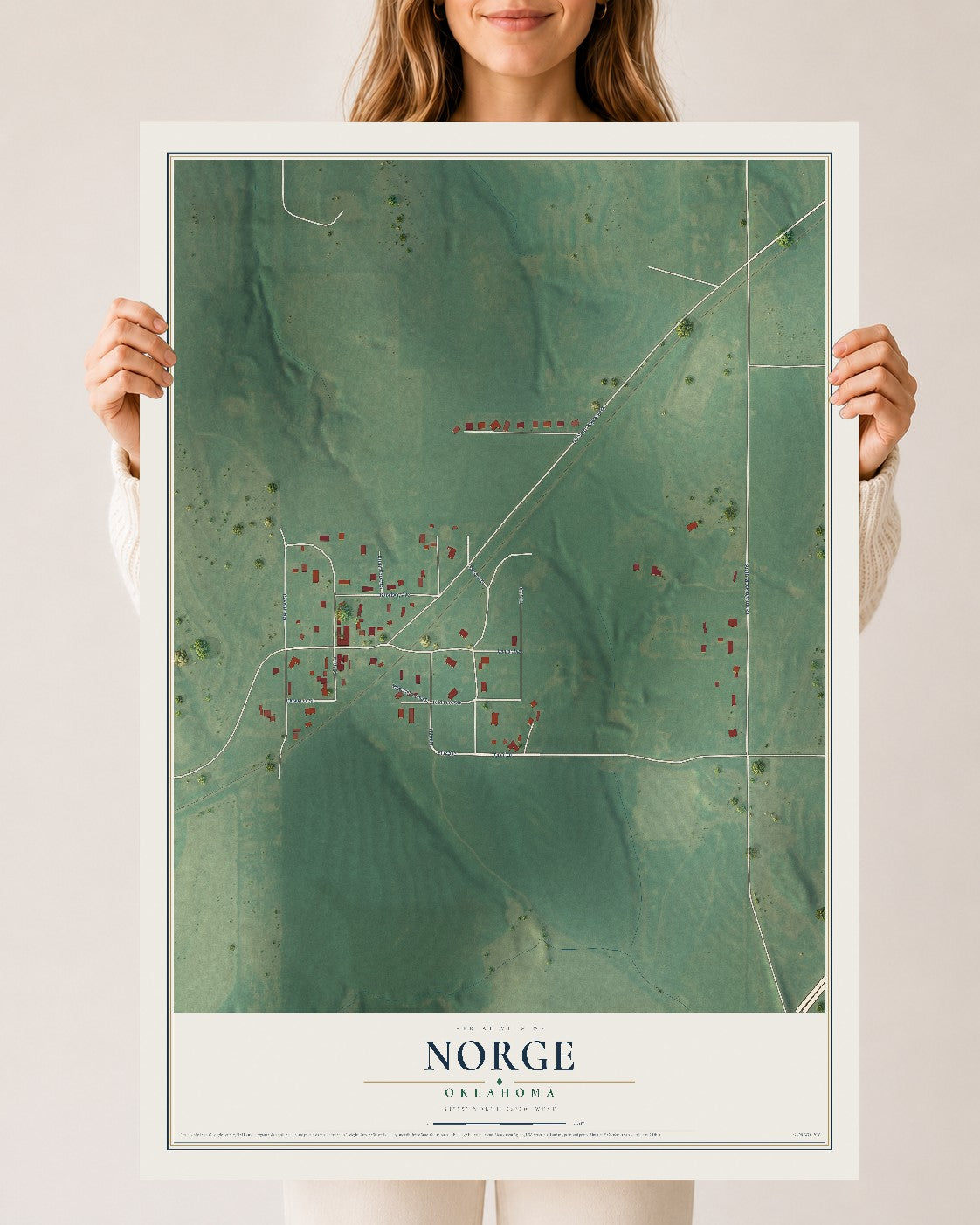 Map of Norge, Oklahoma, 24 x 36 inch unframed archival matte print