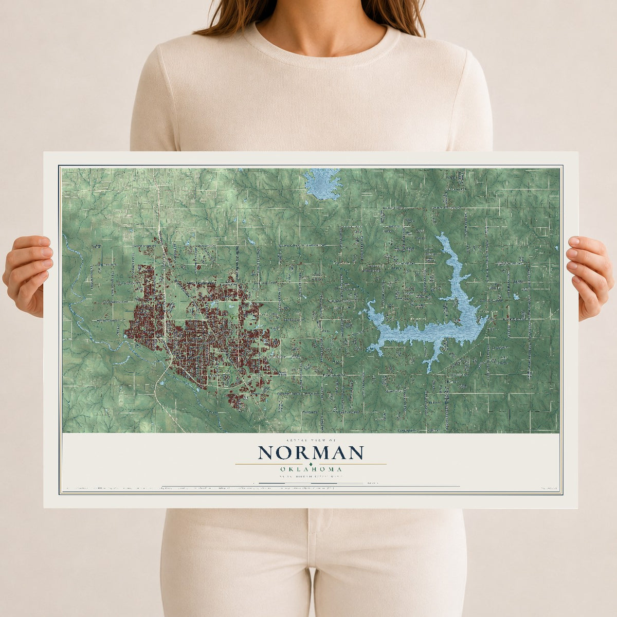 Map of Norman, Oklahoma, 12 x 18 inch unframed archival matte print