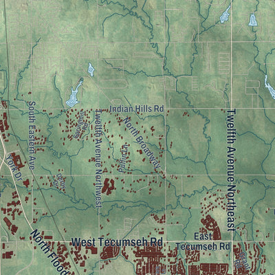 Second close-up of the map of Norman, Oklahoma print showing more streets and buildings