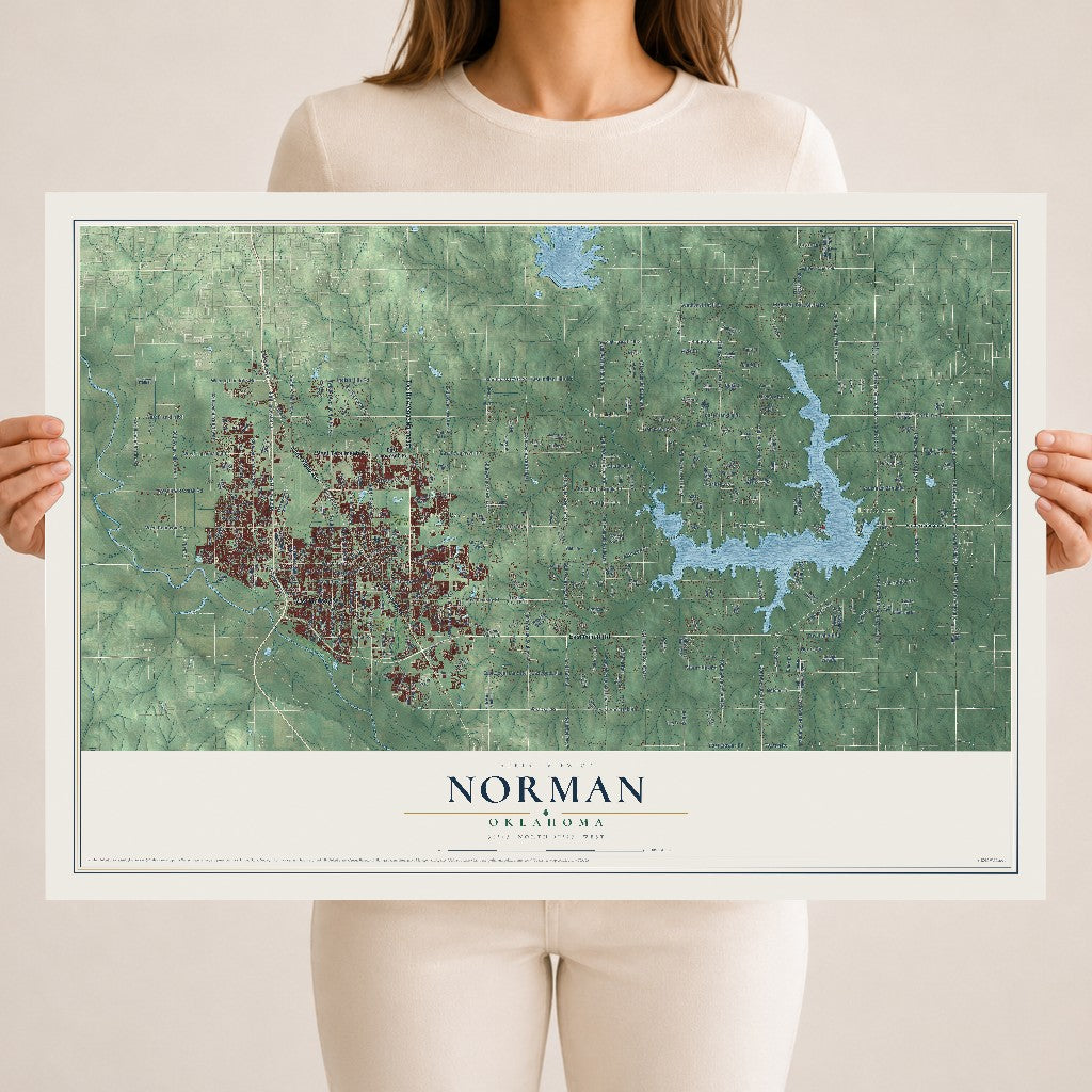 Map of Norman, Oklahoma, 18 x 24 inch unframed archival matte print