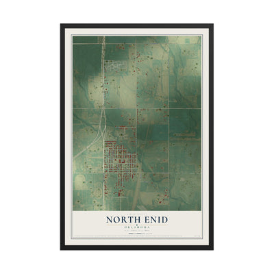 Map of North Enid, Oklahoma, 12 x 18 inch print in a black wood frame