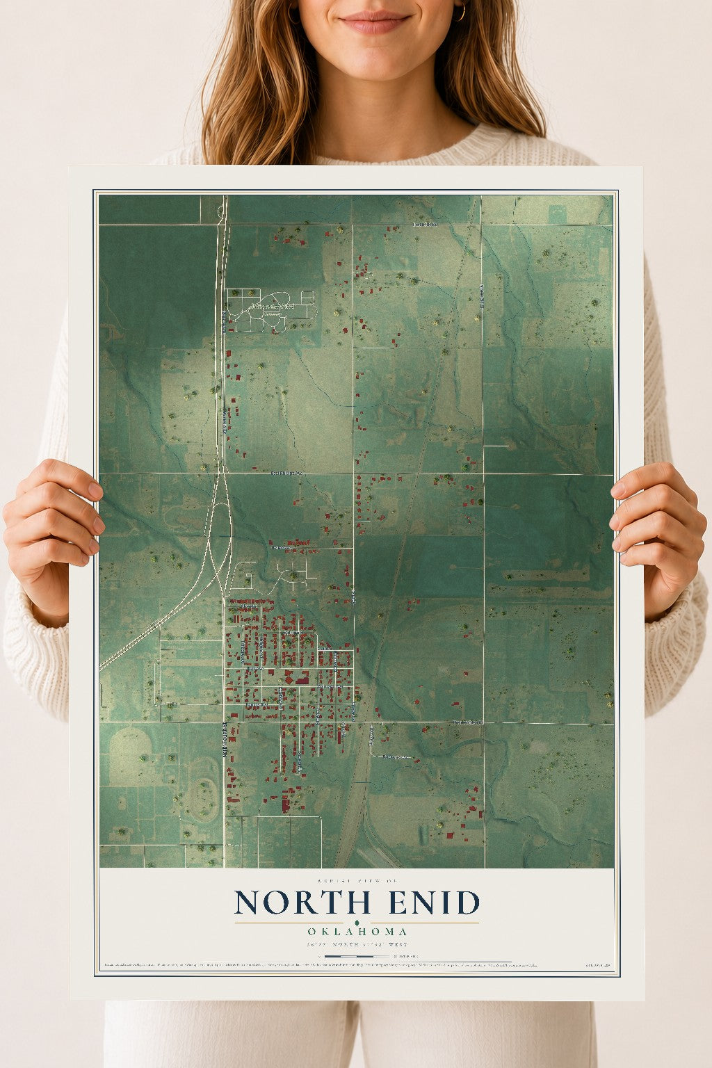 Map of North Enid, Oklahoma, 18 x 24 inch unframed archival matte print