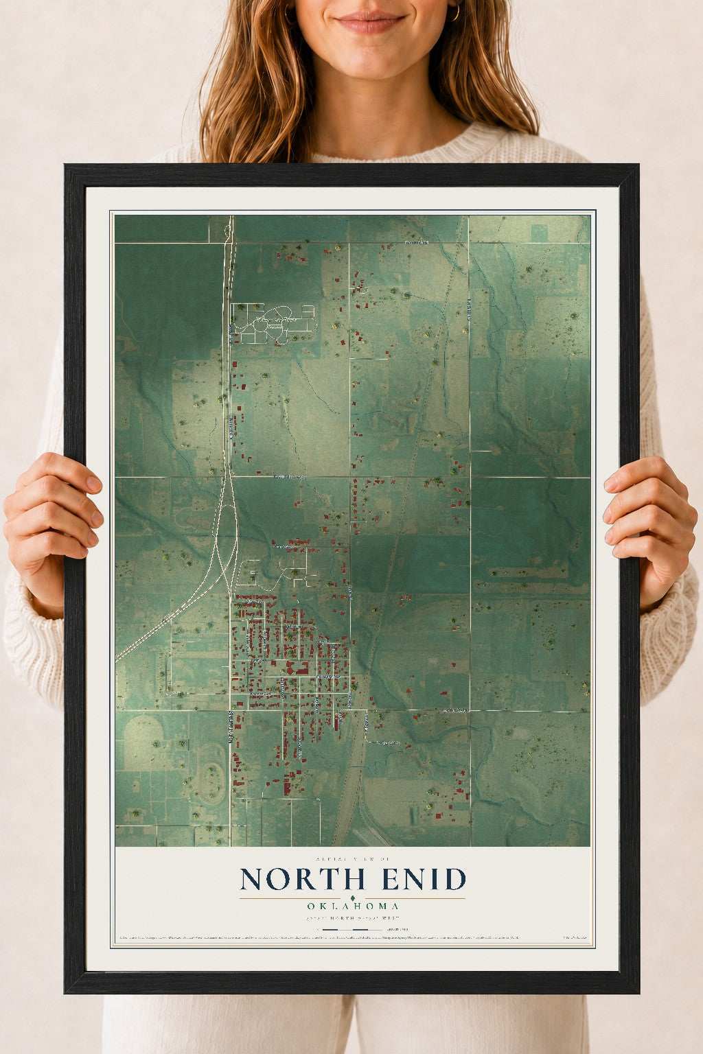 Map of North Enid, Oklahoma, 18 x 24 inch print in a black wood frame
