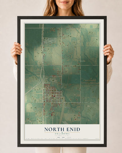 Map of North Enid, Oklahoma, 24 x 36 inch print in a black wood frame