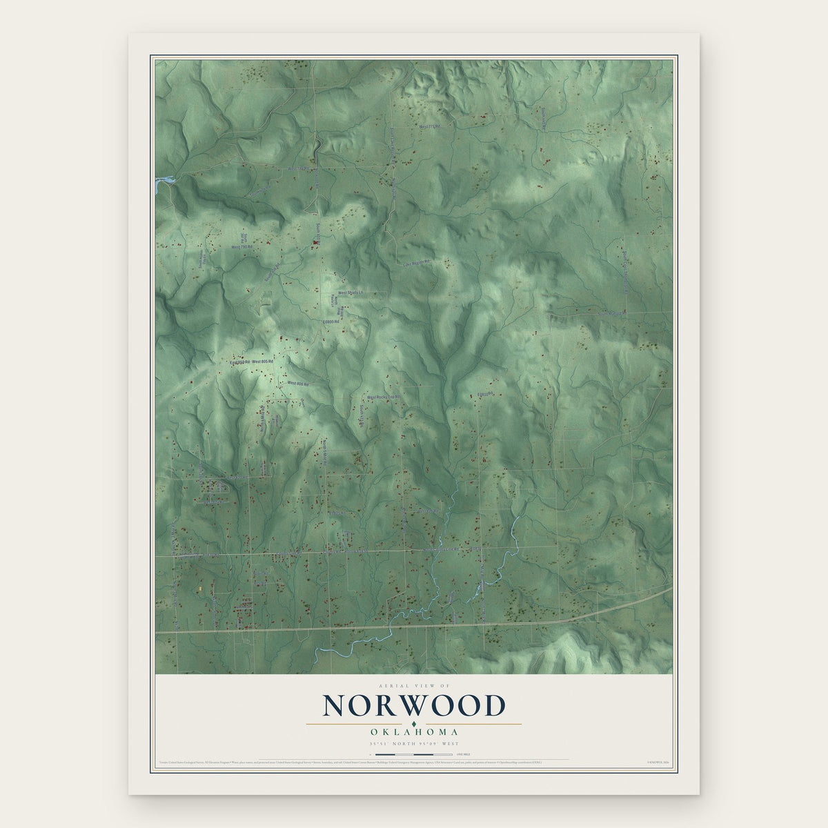 Norwood, Oklahoma map print, the full design