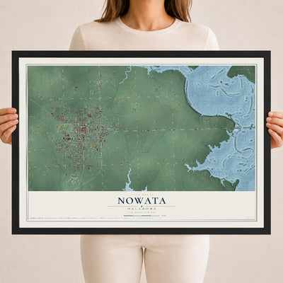 Map of Nowata, Oklahoma, 18 x 24 inch print in a black wood frame