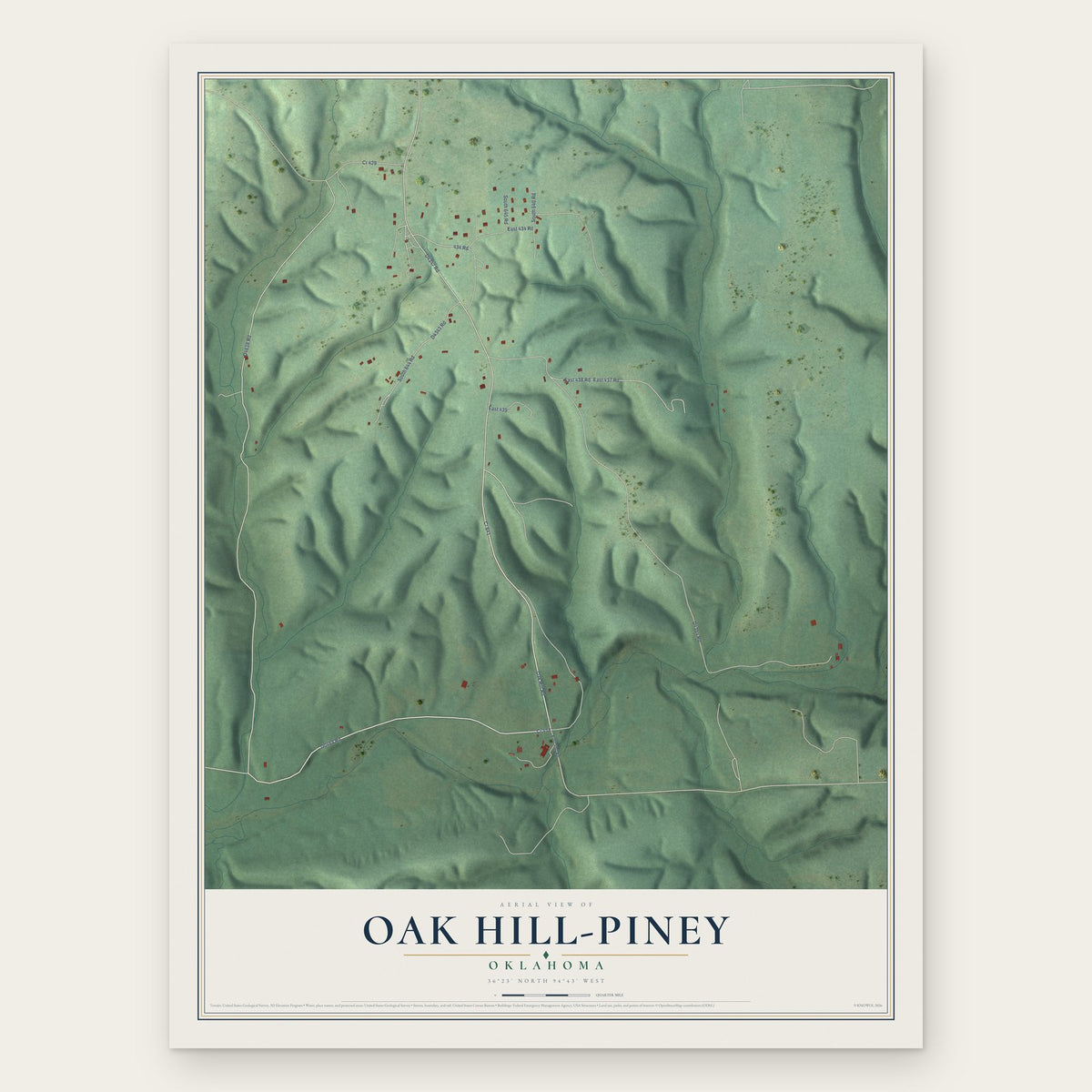 Oak Hill-Piney, Oklahoma map print, the full design
