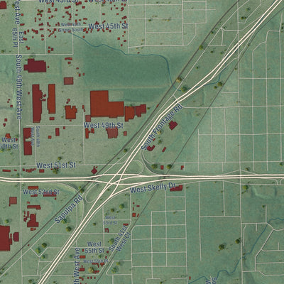 Close-up of the map of Oakhurst, Oklahoma print showing street and building detail
