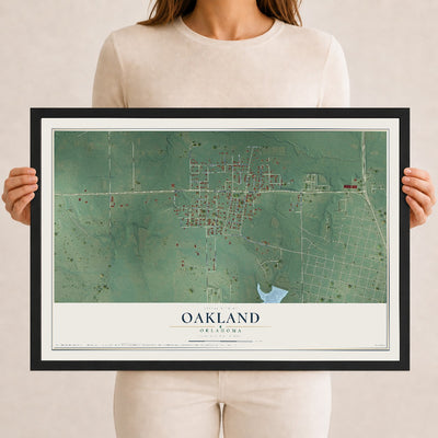 Map of Oakland, Oklahoma, 12 x 18 inch print in a black wood frame