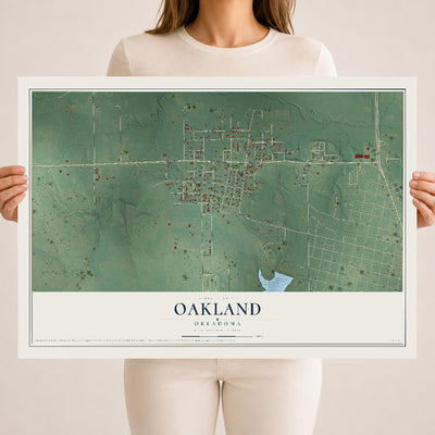 Map of Oakland, Oklahoma, 18 x 24 inch unframed archival matte print