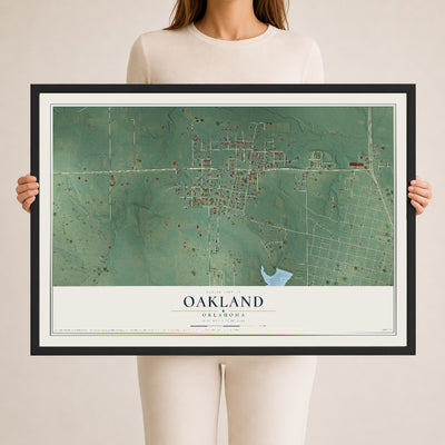 Map of Oakland, Oklahoma, 24 x 36 inch print in a black wood frame