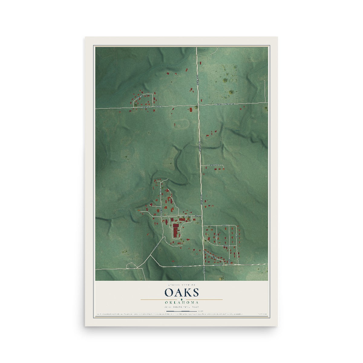 Map of Oaks, Oklahoma, 12 x 18 inch unframed archival matte print