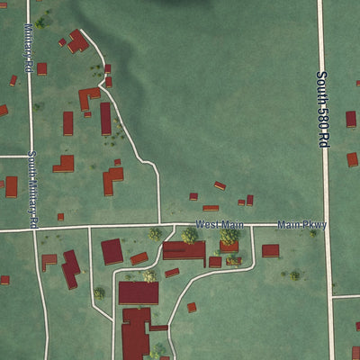 Close-up of the map of Oaks, Oklahoma print showing street and building detail