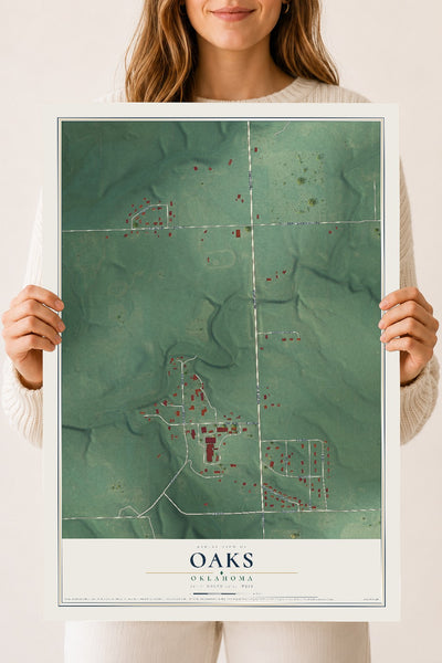 Map of Oaks, Oklahoma, 18 x 24 inch unframed archival matte print