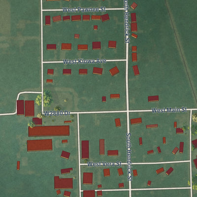Close-up of the map of Ochelata, Oklahoma print showing street and building detail