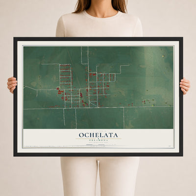 Map of Ochelata, Oklahoma, 24 x 36 inch print in a black wood frame