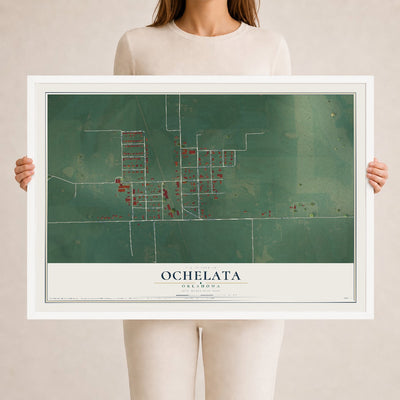 Map of Ochelata, Oklahoma, 24 x 36 inch print in a white wood frame