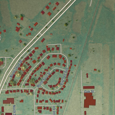 Second close-up of the map of Okarche, Oklahoma print showing more streets and buildings
