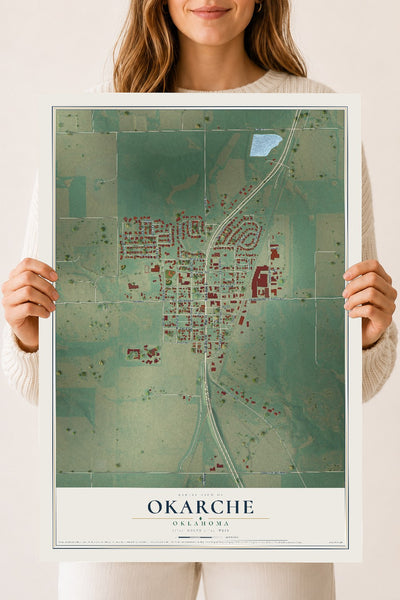 Map of Okarche, Oklahoma, 18 x 24 inch unframed archival matte print